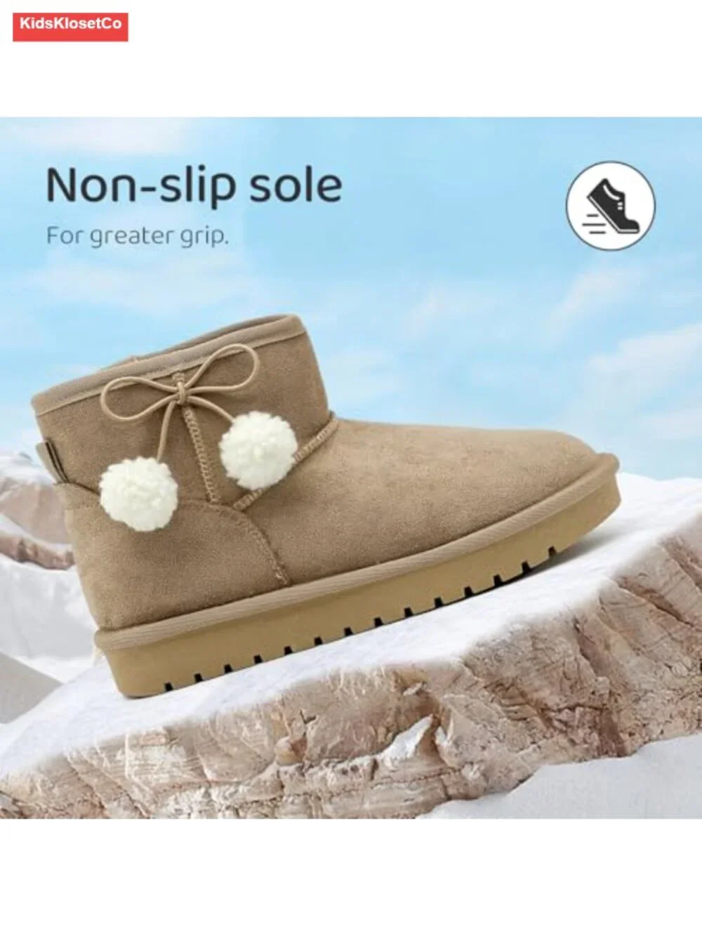 Kids Snow Boots Faux Suede Fur Lined Slip On Ankle Winter Boot